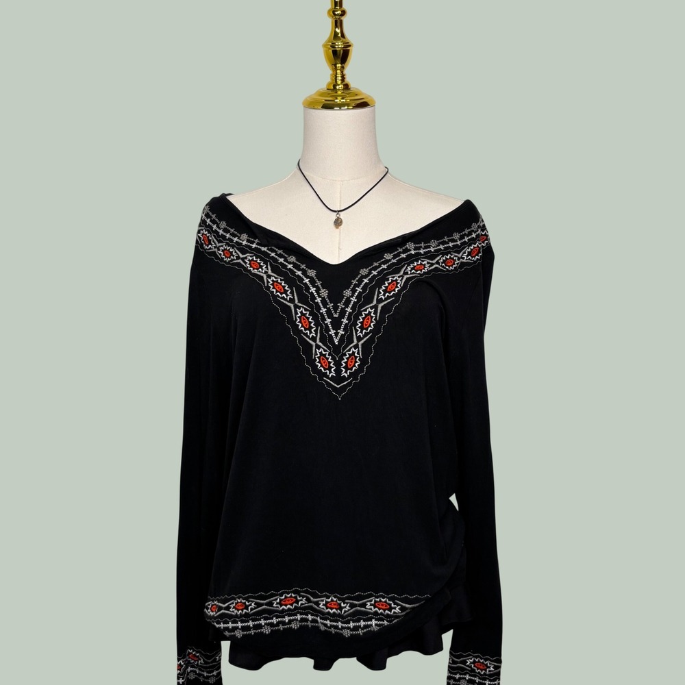urban coco black white orange blouse boho western indie granola earthy western
